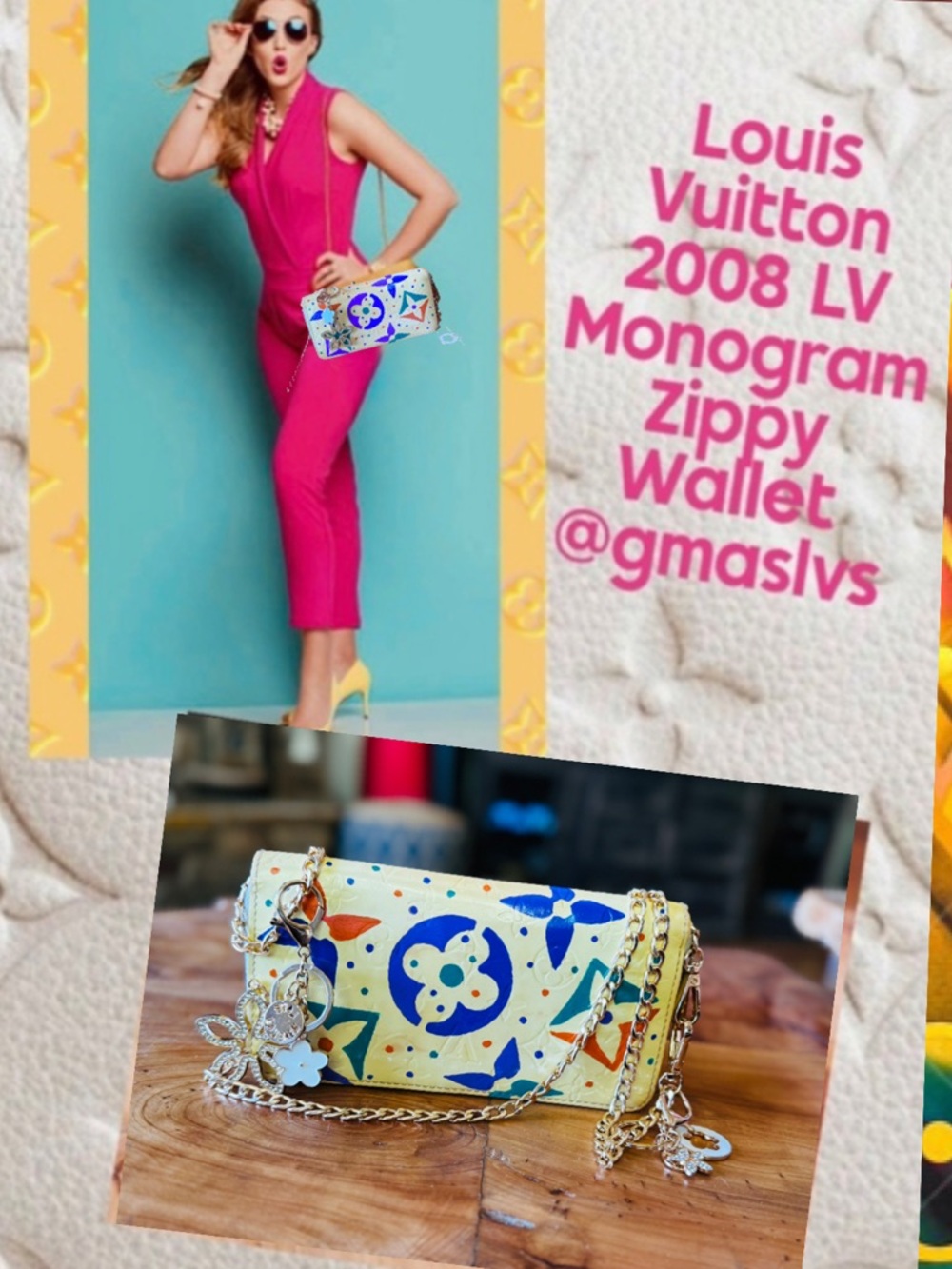 Louis Vuitton hand painted vintage zippy wallet 2008 authentic